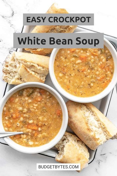 Slow Cooker Bean Soup, Slow Cooker Beans, White Bean Soup Recipes, Vegan Crockpot, Vegan Slow Cooker, Medicine Tips, Budget Bytes, Ham And Bean Soup, Bean Soup Recipes