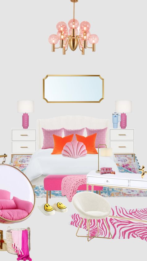 #xo_preppycaroline #remix #preppy #preppyroom #preppyroominspo #inspo #roominspo #urmom Hot Pink And Gold Bedroom, Pink And Gold Bedroom, Dream Teen Bedrooms, Preppy Vanity, Comfy Room Ideas, Hot Pink And Gold, Preppy Bedroom Decor, Aesthetic Bedroom Ideas, Gold Bedroom