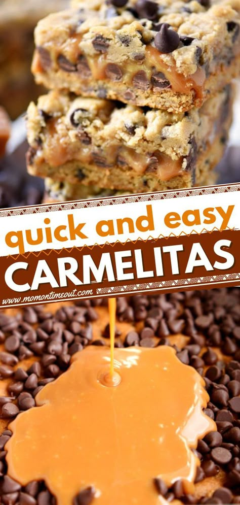 Quick and Easy Carmelitas, desserts, sweet treats Best Deserts Ever Easy, Homemade Simple Desserts, Easy Desserts With Things You Have At Home, Grab And Go Desserts Treats, Chocolate Caramel Desserts Easy, Caramel Bars Recipe Condensed Milk, Easy Bars Recipes 4 Ingredients, Easy Yummy Desserts Fast, Carmel Bars Easy