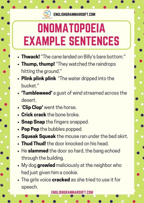 Onomatopoeia Example Sentences Onomatopoeia Examples, Adult Worksheets, Tips For Writing Poetry, Figurative Speech, Literary Techniques, Writing A Poem, English Revision, Easy Grammar, Advance English