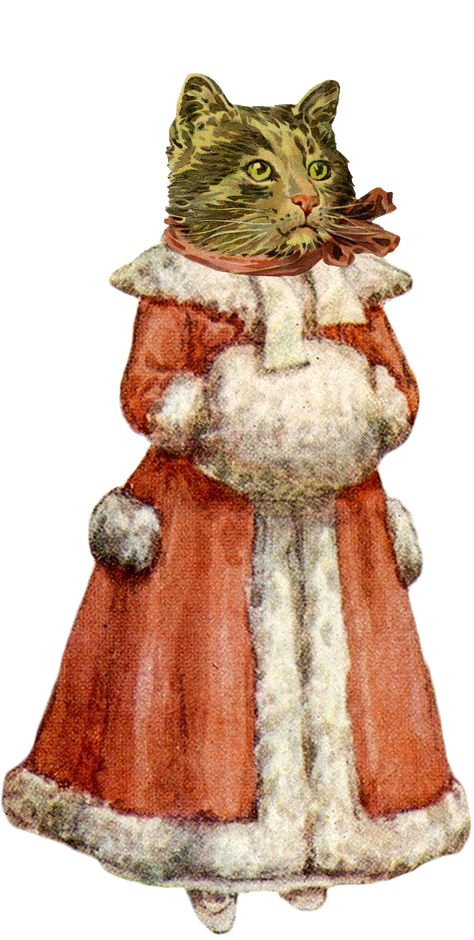 Christmas Stall Ideas, Fur Trimmed Coat, Images Victoriennes, Victorian Cat, Victorian Images, Victorian Christmas Cards, Christmas Victorian, Christmas Night Light, Victorian Christmas Ornaments