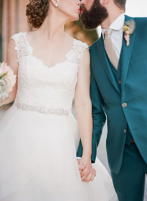 Teal Groom Suit, Paloma Blanca Wedding Dress, Wedding Dress Groom, Wedding Teal, Teal Suit, Pink Boutonniere, Groomsmen Ideas, St Pete Wedding, Groom Suits