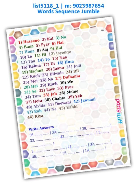 Bollywood Theme Party Games, Bollywood Theme Games, Kitty Party Themes, Bollywood Theme Party, Game Paper, Tambola Game, Jumbled Words, Bollywood Theme, Kitty Party Games