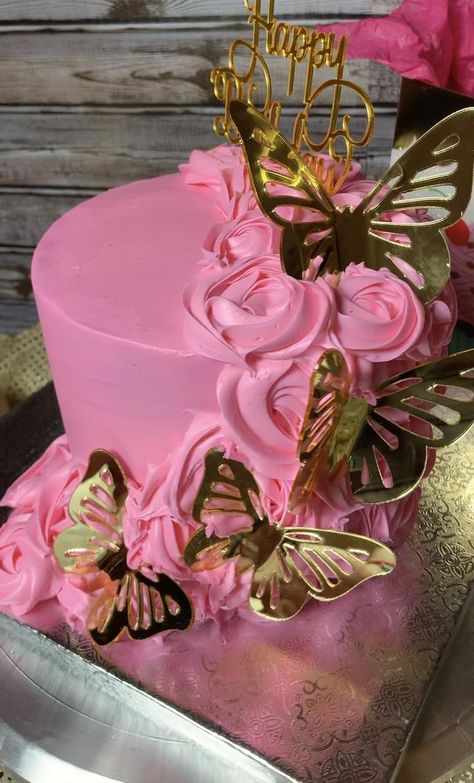 Cake With Butterfly Decorations, 23rd Birthday Cake Ideas For Women, Pink Birthday Cakes For Women, Butterfly Birthday Cake For Women, Pink Butterfly Sweet 16, Pink Cakes For Girls Birthday, Cake Designs Butterfly, 23rd Birthday Cake For Her, Butterfly Cakes Ideas