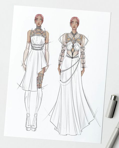 Oxana Goralczyk on Instagram: “Something a little bit more intricate this time ⛓ Please, help me fight the algorithm by liking, saving, commenting or sharing. It means a…” Oxana Goralczyk, Fashion Design Patterns, Fashion Sketchbook, Please Help Me, Design Patterns, Help Me, Princess Zelda, Fashion Design, Pattern