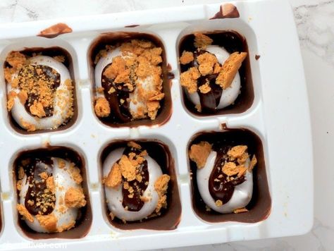 ice cube tray chocolates | Sheri Silver - living a well-tended life... at any age Ice Cube Tray Chocolates, Oreo Filling, Peanut Butter Filling, Fudge Sauce, Marshmallow Fluff, Ice Cube Trays, Cookie Crumbs, Hot Fudge, Desserts To Make