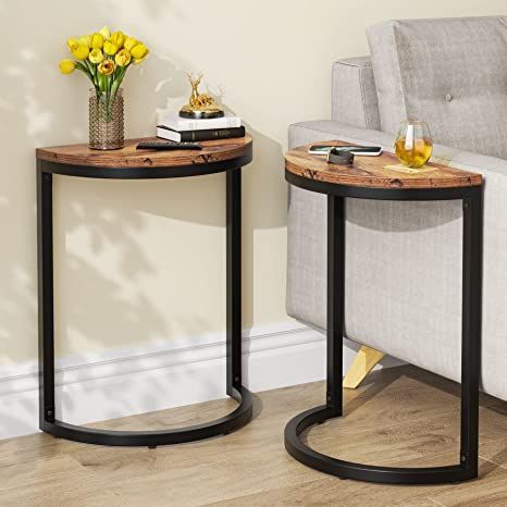 Narrow Side Sofa Table, Small Coffee Side Table, Cute Tables For Living Room, Small Living Inspiration, End Table Couch, Couch C Table, Simple End Tables Living Room, Small Living Room Tables, Couch Side Table Ideas