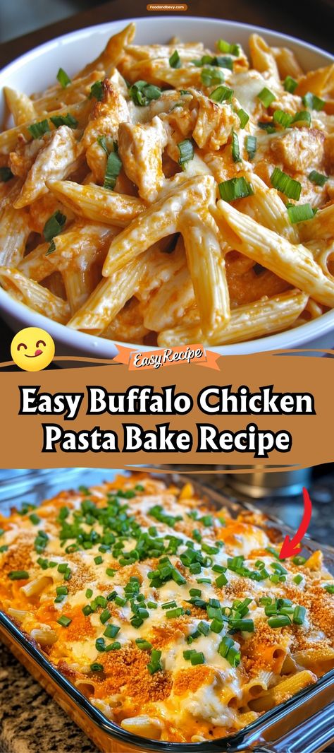 Turn up the heat with the Best Buffalo Chicken Pasta Bake, a fiery and cheesy delight that combines the bold flavors of buffalo sauce with tender pasta and chicken. Topped with a creamy blue cheese sauce and baked to bubbly perfection, this dish is ideal for those who love a spicy kick with their comfort food. Serve it up on game day or on a chilly evening for a satisfying meal. #BuffaloChickenPasta #SpicyBake #GameDayFood Buffalo Chicken Pasta Bake, Baked Chicken Pasta Recipes, Chicken Penne Pasta, Chicken Pasta Casserole, Pasta Bake Recipe, Easy Buffalo Chicken, Chicken Wing Sauces, Buffalo Chicken Pasta, Baked Buffalo Chicken