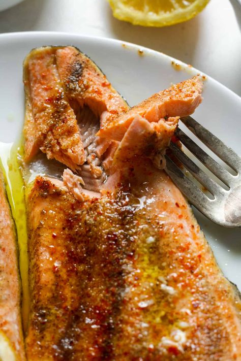 Red Rainbow Trout Recipes, Rainbow Trout Recipe Baked, Speckled Trout Recipe, Trout Fillet Recipes, Rainbow Trout Recipe, Baked Trout, Organically Addison, Trout Recipe, Speckled Trout