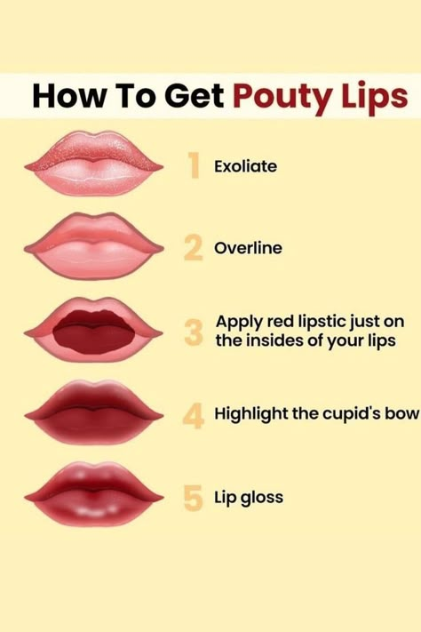 Large Lips Makeup, How To Get More Plump Lips, Heart Shaped Lips Makeup, How To Do Pouty Lips, How To Get Pouty Lips, Plump Lip Tutorial, Plum Lips Natural, Downturned Lips Makeup, Full Pouty Lips