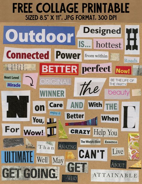 Magazine Words, Words Collage, Papan Tulis Kapur, Free Collage, Word Collage, Printable Collage Sheet, Collage Board, Magazine Collage, Scrapbook Stickers Printable