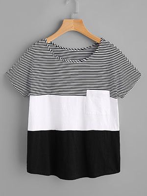 Shop Patch Pocket Front Cut And Sew T-shirt online. SheIn offers Patch Pocket Front Cut And Sew T-shirt & more to fit your fashionable needs. Make Your Own Clothes, Casual Stripes, Girls Fashion Clothes, Sewing Accessories, Upcycle Clothes, Sewing Clothes, Sewing Dresses, Shirt Online, Diy Clothes