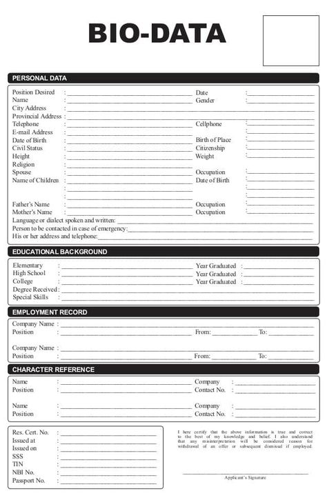 Biodata Format Download, Biodata Format, Bio Data, High School Years, Record Company, In Case Of Emergency, Height And Weight, Company Names, School Year