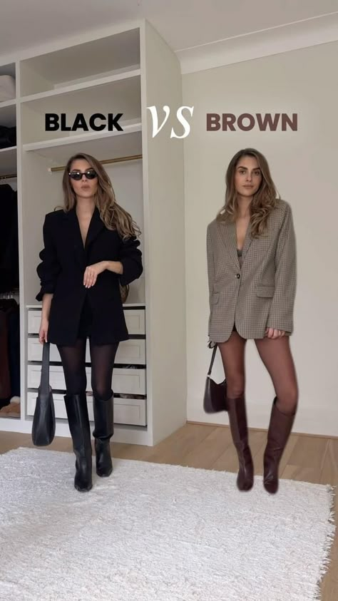 Tights season - black or brown? 🖤🤎 Brown Pantyhose Outfit, Brown Tights Outfit, Pantyhose Outfit, Brown Tights, Tights Outfit, Old Money Style, Warm Autumn, Style And Grace, Styling Ideas