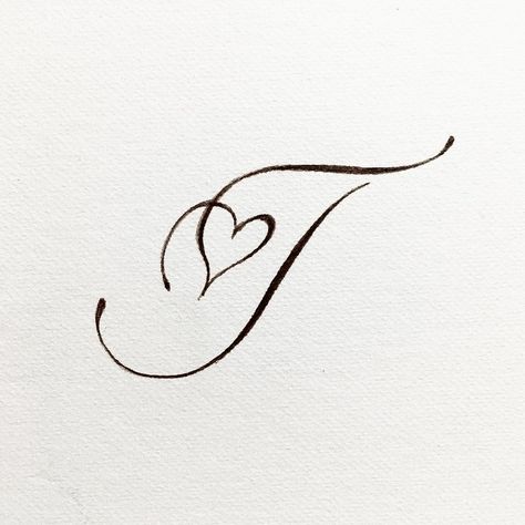 Capital T In Cursive, T Letter Tattoo Designs For Women, J Letter Tattoo Designs For Women, Cursive J Fonts, T Cursive Letter, Cursive J With Heart, Initial T Tattoo, J Initial Tattoo With Heart, T Tattoo Initial With Heart