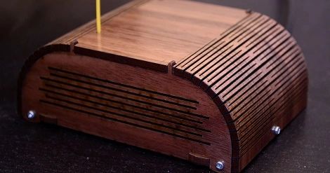 Bending Laser Cut Wood Without Steam Or Forms | Hackaday Arduino Radio, Steam Box, Steam Bending Wood, Living Hinge, How To Bend Wood, Walnut Plywood, Laser Cut Box, Lazer Cut, Bent Wood