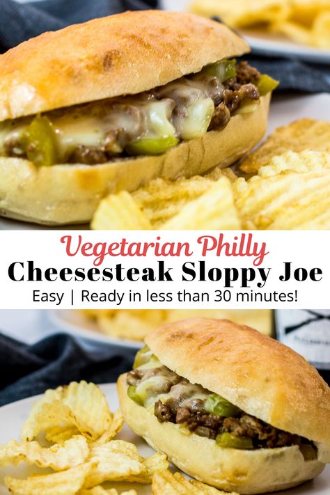 Vegan Meals With Impossible Meat, Impossible Meat Recipes, Philly Cheesesteak Sloppy Joe, Impossible Meat, Vegan Philly Cheesesteak, Crusty French Bread, Philly Cheesesteak Sloppy Joes, Sandwich Vegetarian, Crunchy Veggies