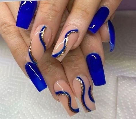 Summer is in full swing, and it’s time for fun summer manicures to complete your vacation outfits. One summer trend we can’t get enough of over here at DressHaute is ombré nails! Ombré Nails ... Square Acrylic Nails Royal Blue, Cute Royal Blue Nail Ideas, Elegant Royal Blue Nails, Royal Blue Gel Nails Ideas, Royal Blue And Silver Nails Short, Royal Blue Coffin Acrylic Nails, Nails With Royal Blue Dress, Gold And Blue Nails Design, Royal Blue Nail Designs Ideas