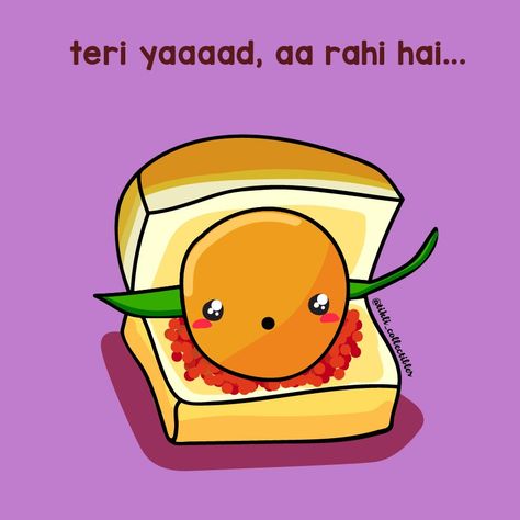 Indian food illustration Vadapav Illustration, Indian Food Quotes Instagram, Vada Pav Illustration, Sassy Dp, Indian Kawaii, Notion Food, Indian Food Quote, Indian Food Illustration, Foodie Wallpapers