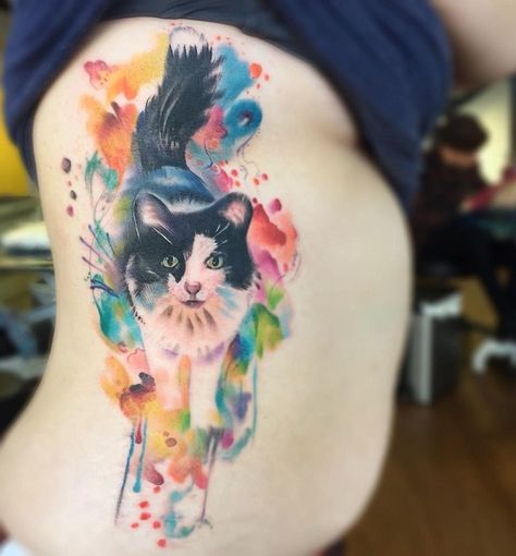 Watercolor cute cat side tattoo - 100 Examples of Cute Cat Tattoo Butterfly Sleeve Tattoo, Watercolor Cat Tattoo, Cat Side, Cheshire Cat Tattoo, Cat Portrait Tattoos, Lady Tattoo, Tier Tattoo, Cute Cat Tattoo, Black Cat Tattoos