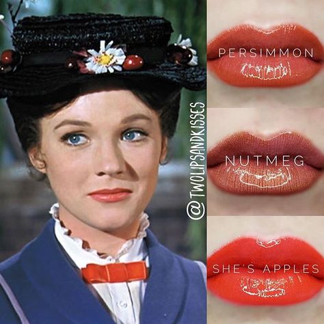 It's family movie night in our house and all I can think about is.... which color is the best match to Mary Poppins lipstick? 😂 Help me out! 👉Persimmon 👉Nutmeg 👉She's Apples Comment: Some Combo of the above?? Love the colors? Join my group Twolips And Kisses 💋 (link in profile) #saturday #familymovienight #marypoppins #supercalifragilisticexpialidocious #colormatch #lipsenselife #lipstickonmymind #nationallipstickday Mary Poppins Disfraz, Disney Comebacks, Mary Poppins Characters, Julie Andrews Mary Poppins, Mary Poppins Movie, Mary Poppins 1964, Mary Poppins Costume, Dane Dehaan, Jessica Day