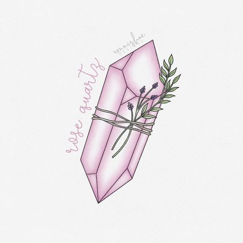 Rose Quartz Drawing, Rose Quartz Tattoo, Quartz Drawing, Crystal Tattoo, Feminine Tattoo, Cute Tattoos For Women, Quartz Colors, Magical Art, Feminine Tattoos