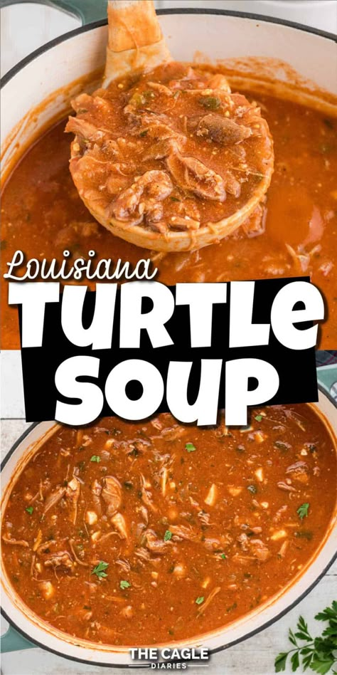 A comforting, velvety and tangy turtle soup recipe straight out of Louisiana. It's a Cajun favorite and is packed with flavor. Cajun Chili Recipe, Turtle Soup Recipe, Cajun Recipes Louisiana, Fishing Recipes, Turtle Recipe, Country Cafe, Bbq Potatoes, Turtle Soup, New Orleans Recipes