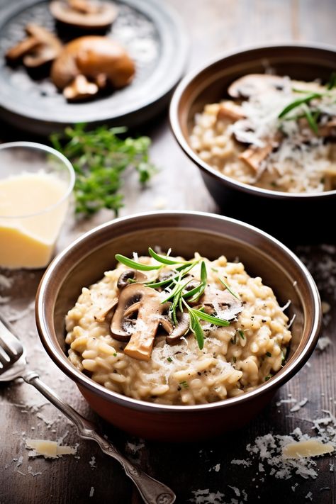 Dive into the heart of Mediterranean cuisine with our Chicken & Mushroom Risotto! This creamy, cheesy delight is a must-try for a cozy dinner. 🍚🧀🍄 #RisottoRecipe #MediterraneanDiet #ChickenDinner #ParmesanLovers #ComfortFood Mushroom Risotto With Chicken, Chicken Mushroom Risotto, Mushroom Parmesan Risotto, Chicken And Mushroom Risotto, Cheesy Risotto, Healthy Mushroom Risotto, Simple Mushroom Risotto, Vegetarian Risotto, Chicken Risotto