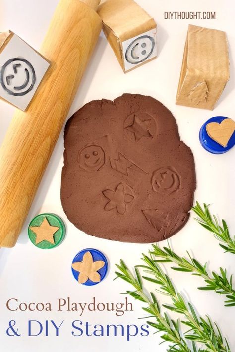 Hot Cocoa Playdough Recipe, Diy Brown Playdough, How To Make Brown Playdough, Brown Playdough Recipe, Brown Playdough, Playdough Diy, Make Your Own Playdough, Tk Classroom, Nature Weaving