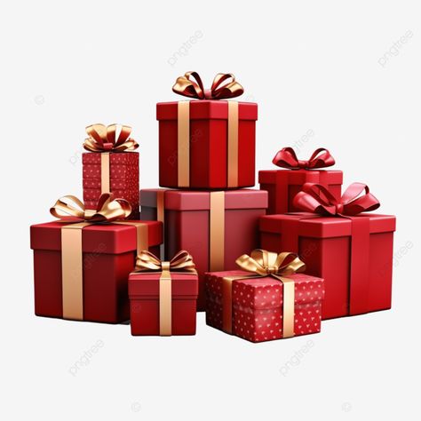 group of realistic gifts with gold ribbons for birthday or christmas celebration in red christmas Christmas Gift Box Design, Realistic Gifts, Christmas Present Images, Avatar Fb, Christmas Gift Images, Gift Box Png, Red Gold Christmas, Box Png, Gift Png