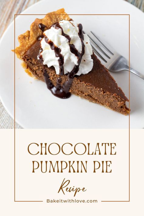 An image of a slice of chocolate pumpkin pie on a white plate with a large dollop of whipped cream on top. Thanksgiving Dessert Table, Pumpkin Pie Ingredients, Classic Pumpkin Pie Recipe, Traditional Pumpkin Pie, Pumpkin Flan, Chocolate Pumpkin Pie, Popular Pies, Classic Pumpkin Pie, Pie Chocolate