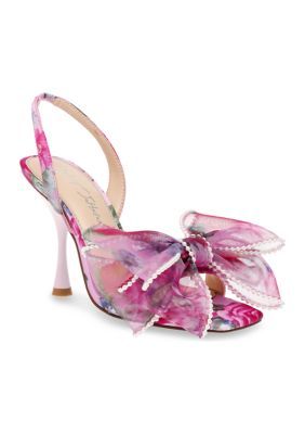 Slip on Betsey Johnson's Fawn heels! They give the perfect feminine touch to any outfit with the pearl-lined bow and light mesh material. | Betsey Johnson Fawn Pearl Bow Sandals, Pink, 8.5M White Flower Dress, Mesh Bows, Dressy Sandals, Pearl Bow, Floral Heels, Fun Heels, Betsey Johnson Shoes, Bow Sandals, Fancy Shoes