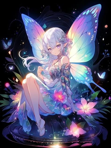 Anime Fairy Art, Anime Fairy Wings, Butterfly Girl Art, Butterfly Oc, Fairy Anime, Pixie Fairy, Anime Mermaid, Fairy Drawings, Anime Show