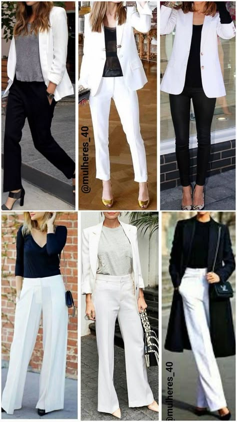 Witte Blazer Outfits, Witte Pantalon Outfit, White Blazer Office Outfit, White Blazer Black Pants Outfit, Outfit Blazer Blanco Elegante, Outfits Con Blazer Blanco, White Blazer Outfit Work, Bogota Outfit, Women Style Inspiration