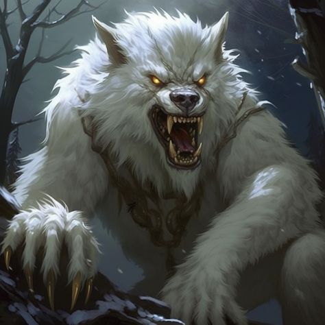 White Werewolf Aesthetic, Albino Werewolf, White Werewolf Art, Celtic Werewolf, Werewolf Concept Art, Silver Werewolf, Wolf Roaring, Werewolf Legend, White Werewolf