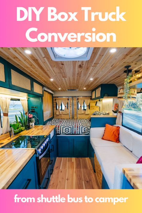 We took this box truck conversion from box truck to dream home. Watch the full van life inspo tour now. This build will absolutely convince you bus life or van life is for you! Cube Van Conversion, Converted Box Truck, Box Truck Conversion Layout, Box Van Conversion, Uhaul Truck, Box Truck Conversion, Skoolie Life, Truck Conversion, Truck House