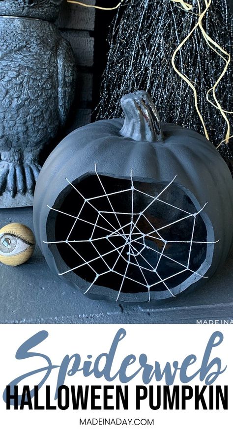 Pumpkin Spider Decorating, Spider Pumpkin Decorating, Spiderweb Decorations Halloween Indoor, Spider Web Pumpkin Carving, Pumpkin Carving Spider Web, Spider Web Pumpkin, Spiderweb Pumpkin, Spider Pumpkin Carving, Scary Spider Pumpkin