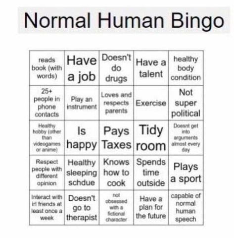 Human Bingo, Parent Contact, Killing Me, Some Questions, Go Fund Me, Healthy Body, Get Healthy, Bingo, Twitter Sign Up