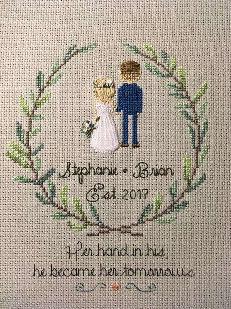 Cross Stitch Wedding, Cross Stitch Christmas Cards, Stitch Wedding, Cross Stitch Gallery, Stitch People, Unique Cross Stitch, Wedding Cross Stitch Patterns, Wedding Cross Stitch, Wedding Embroidery