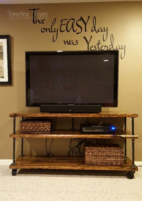 Industrial Diy Decoration, Industrial Diy Decoration Ideas, Diy Industrial Home Decor, Tv Stand Plans, Tv Cart, Industrial Tv Stand, Industrial Diy, Diy Entertainment, Industrial Home Design