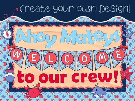 Nautical Bulletin Boards, Nautical Classroom Theme, Letter Borders, Diy Party Banner, Nautical Classroom, Nautical Colors, Classroom Board, Bulletin Board Sets, Year 5