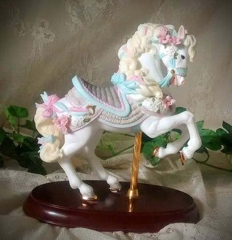 Carousel Horse  First Offering from the Lenox Carousel Carousel Animals, Carousel Horse, Horse Figurine, Carousel Horses, Metal Tree, Bisque Porcelain, Lizards, Blue Bow, White Horse