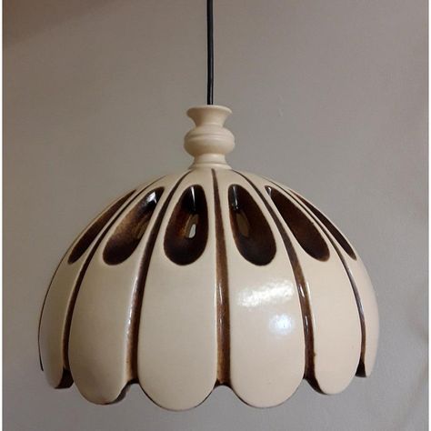 Vintage German Rustic Ceiling Lamp in Beige-Brown Ceramic, 1970s, in Very Good conditions.  Designed 1970 to 1979 European Plug (up to 250V).The wiring of this item may be original and might need replacement, if not specified otherwise. Vintage Tv Lamps, Postmodern Home Decor, Vintage Ceramic Lamp, Ceramic Ceiling Lamp, Unique Ceiling Lights, Vintage Swag Lamp, Vintage Ceiling Lamp, Ceramic Lamp Shade, Kitchen Lighting Inspiration