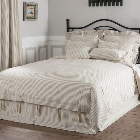 Farmhouse Ticking Taupe Collection - Piper Classics Taupe Bedding, Farmhouse Style Bedding, Red Duvet Cover, Vhc Brands, Best Duvet Covers, Striped Duvet Covers, Farmhouse Bedding, Luxury Bedding Sets, Farmhouse Bedroom Decor