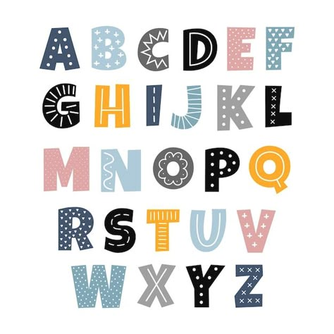 Alphabet Fonts Creative, Alphabet Decoration, Fonts Kids, Kids Letters, Decorative Alphabet, Alfabet Font, Colorful Alphabet, Alphabet Letters Design, Cute Alphabet