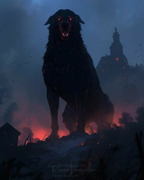 Black Dog Myth, Hellhound Art, Desert Wolf, Fantasy Dog, Demon Dog, Fantasy Wolf, Werewolf Art, Canine Art, Fantasy Creatures Art