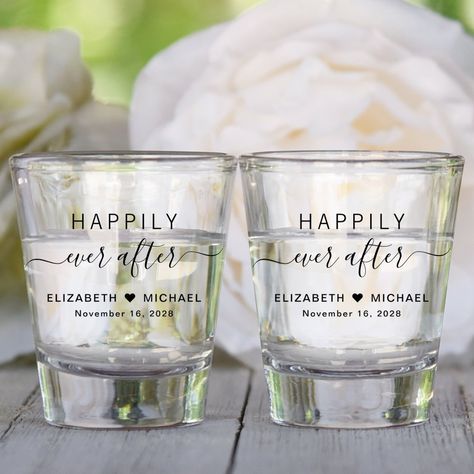 Elevate your wedding day with stunning glasses that add elegance and flair. From sleek champagne flutes to personalized toasting glasses, create unforgettable moments with our curated selection. Cheers to love! #weddingglasses #toasttohappiness #weddingdecor #brideandgroom #celebratelove #specialday #weddingdetails #glassware #weddinginspiration #cheerstoforever Wedding Reception Party Favors, Wedding Favours Shots, Happily Ever After Wedding, Ever After Wedding, Modern Wedding Reception, Bride And Groom Glasses, Wedding Tumblers, Simple Typography, Wedding Mementos