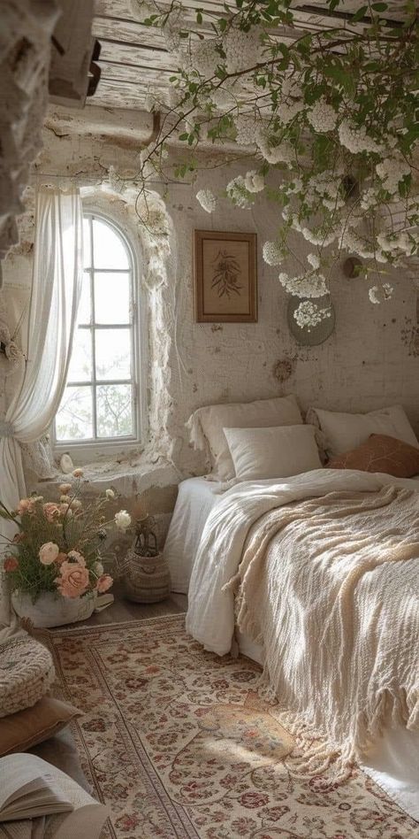 Cottage Core Boho Bedroom, Dreamy Apartment Aesthetic, Comfy Bedrooms, Whimsical Bedroom, Dream Bedrooms, Dream Bedroom Inspiration, Room Vibes, Rose Gardens, London House