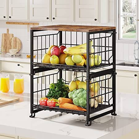 Tiered Basket Stand, Pantry Organization Baskets, Vegetable Rack, Potato Storage, Tiered Fruit Basket, Wire Fruit Basket, Kitchen Countertop Organization, Wire Basket Storage, Spice Rack Organiser