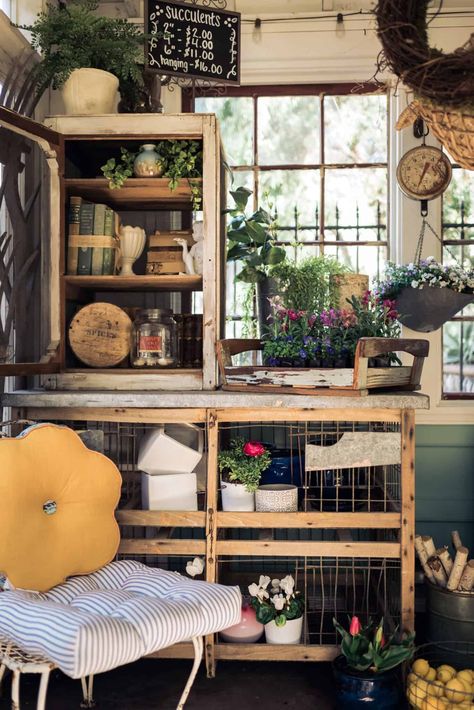 Welcome to The She Shed: Inside My Studio - WM DESIGN HOUSE Window Space Ideas, She Shed Inside, Snapdragon Garden, Craft House Ideas, Shed Store, She Shed Greenhouse, Shed Interior Ideas, Vintage French Doors, Potting Shed Ideas